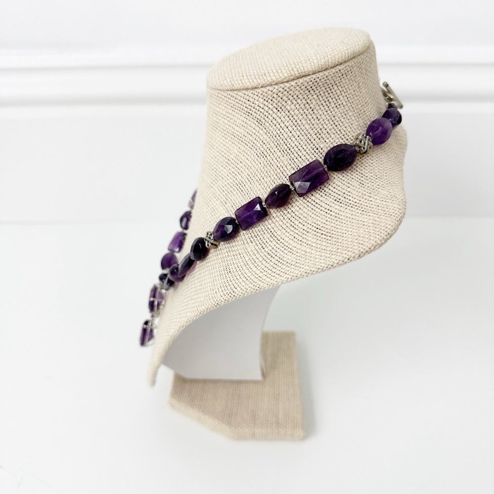 Genuine Amethyst & Sterling Silver Necklace Purple Drop Pendant - Picture 6 of 8